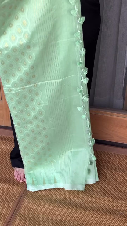 Sea Green Cotton Silk Saree