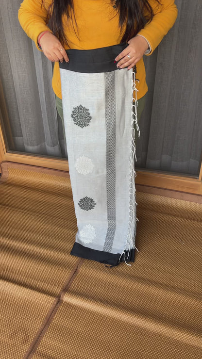 Grey Mercerised Cotton Saree