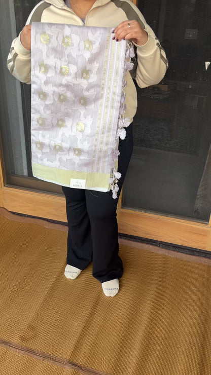 Grey Jacquard Cotton Silk Saree with Zari border