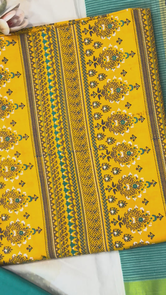 Saffron & Teal Block Print Cotton Suit Set