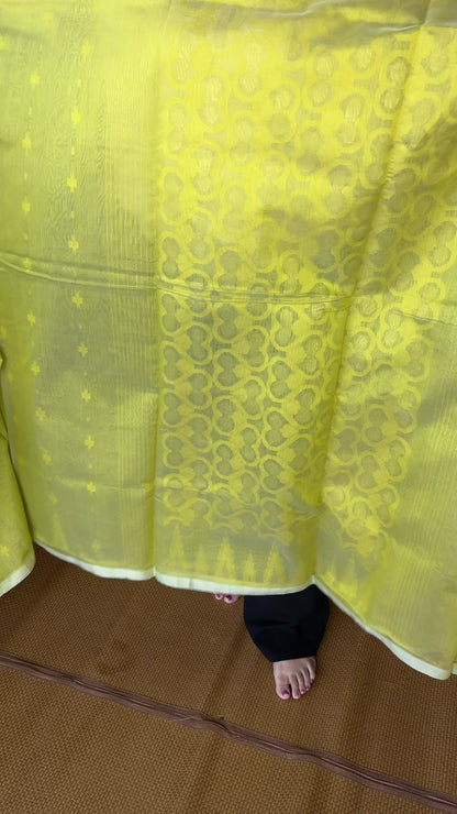Mustard Lime Cotton Silk Saree