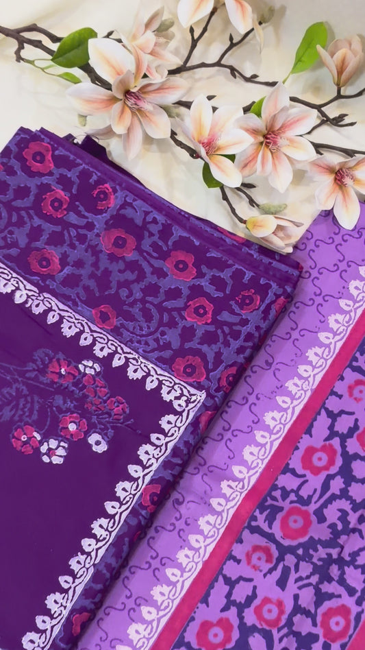 Lilac & Purple Block Print Cotton Suit Set